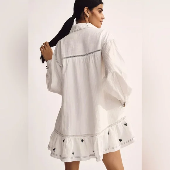 NWT XL - Anthropologie 100% Cotton Embroidered Swing Shirt Dress - Picture 3 of 16